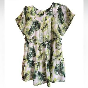 Buddy Love Green Tropical Leaf Tiered Short Dress Ruffled Size 4T